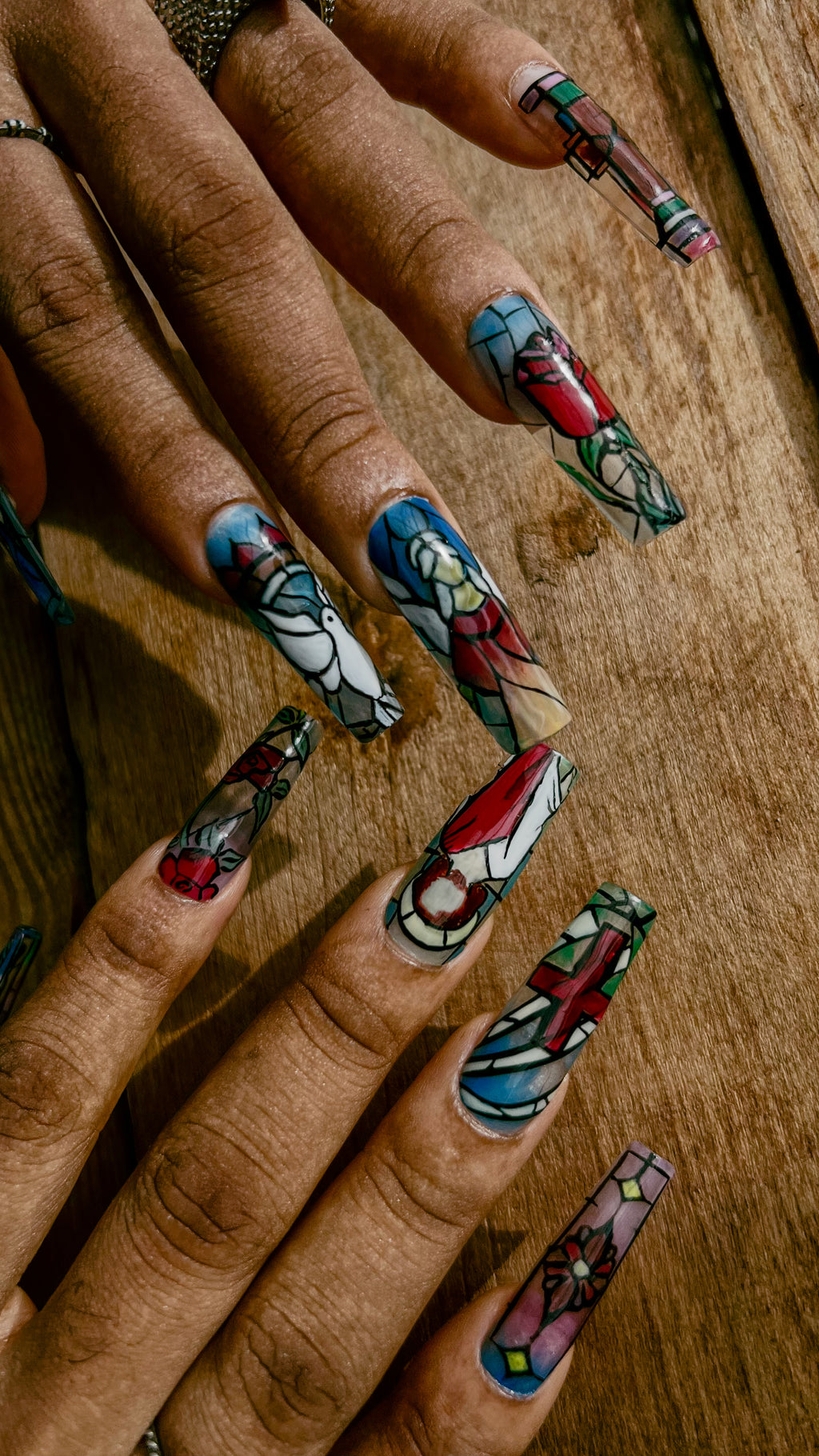 Stained Glass Church Windows | Luxury Artistic Press-On Nails