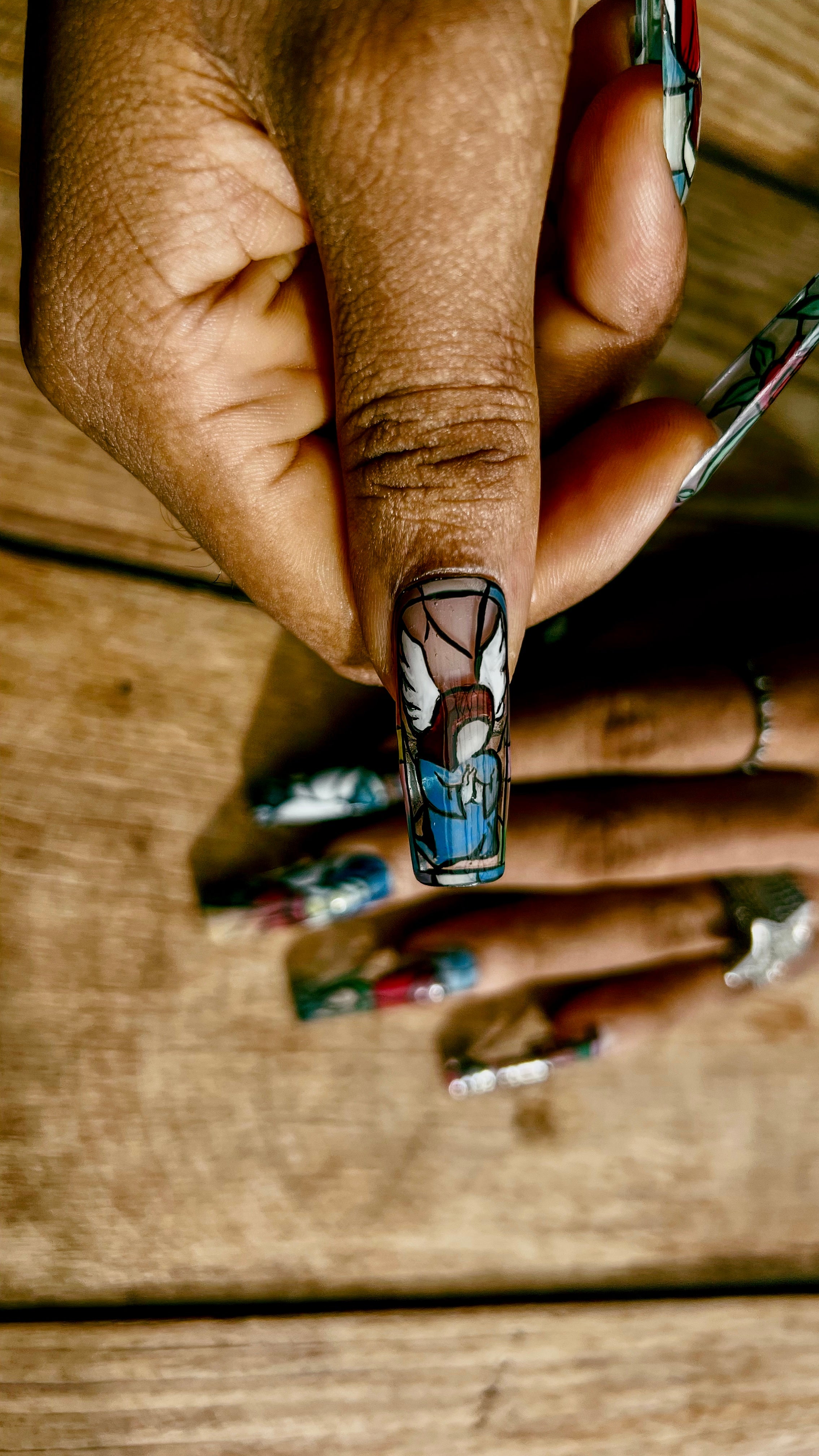 Stained Glass Church Windows | Luxury Artistic Press-On Nails